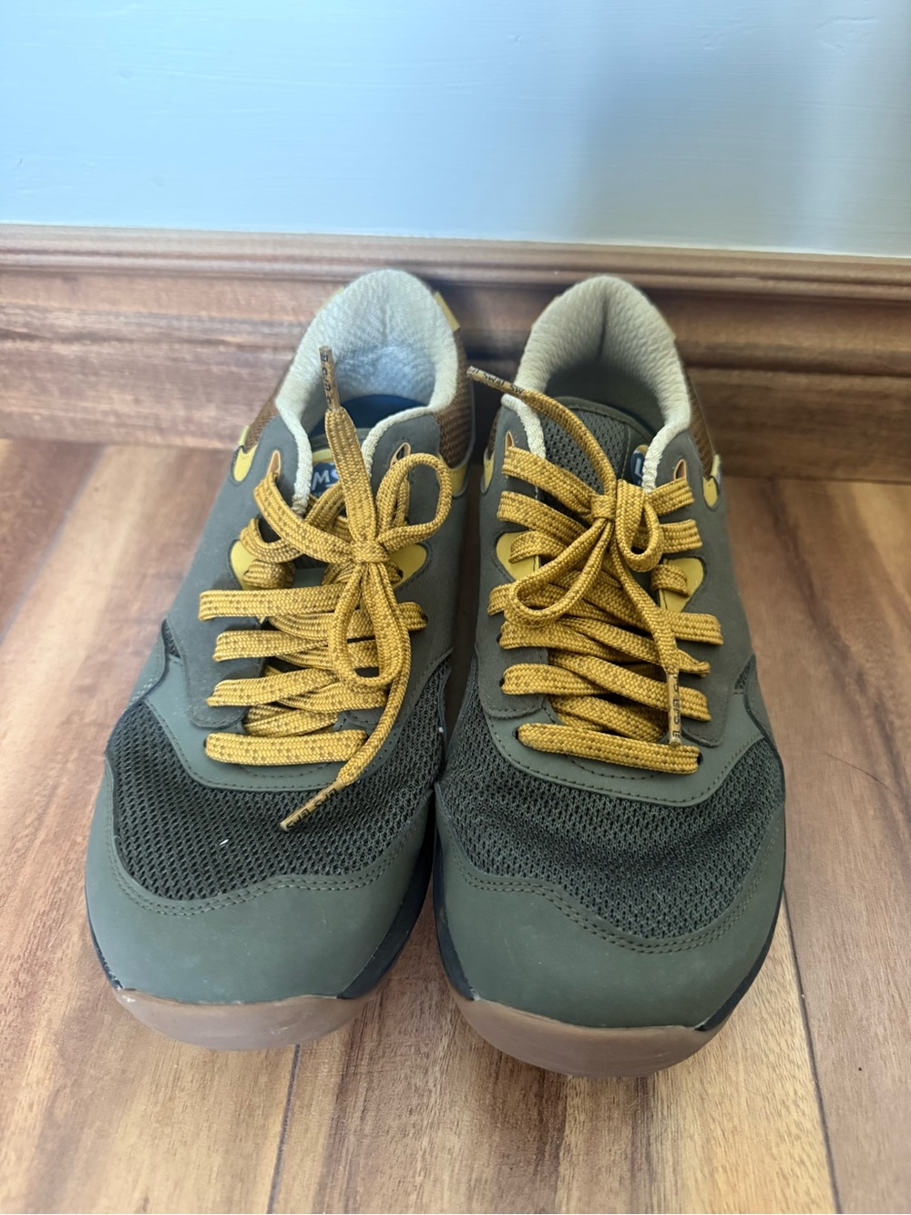 Men's Olive Green Sneakers with Mustard Laces — Casual Everyday Shoe